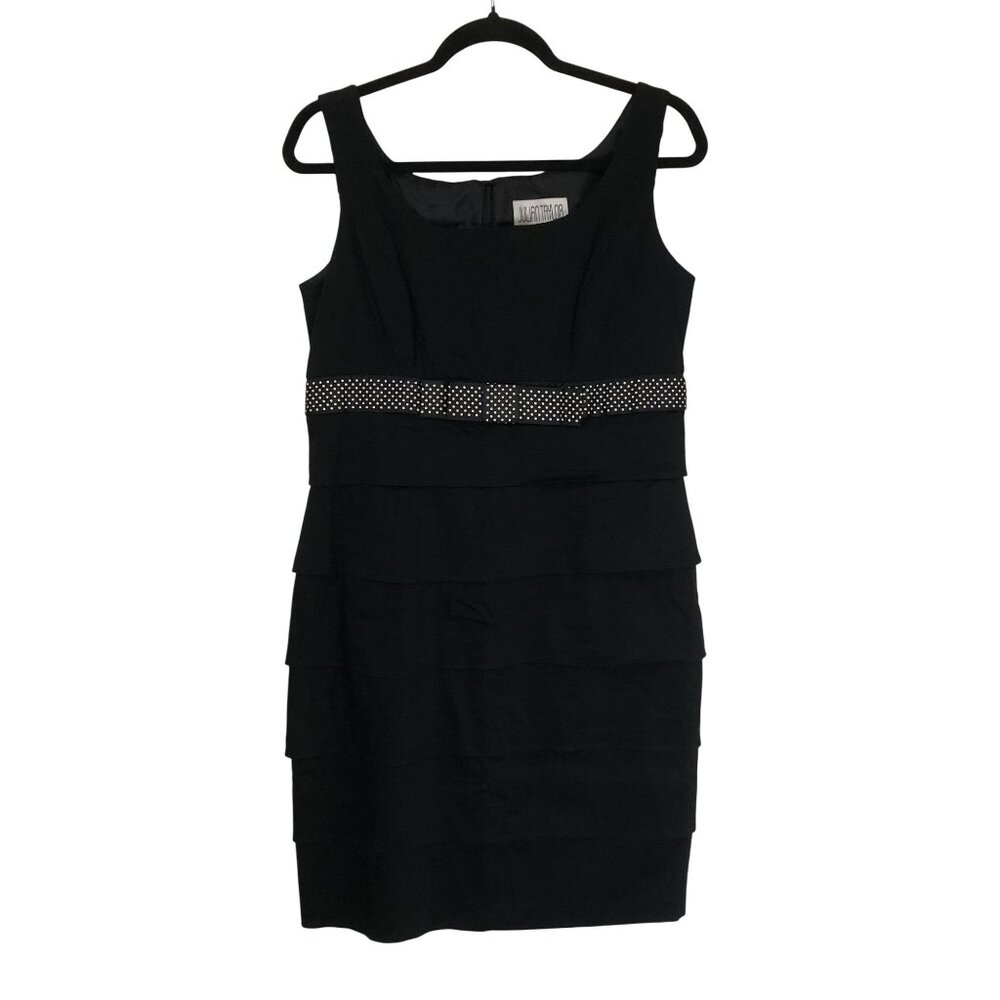 Julian Taylor Black Sleeveless Tiered Sheath Dress Sz 10 Polka Dot Waist Accent